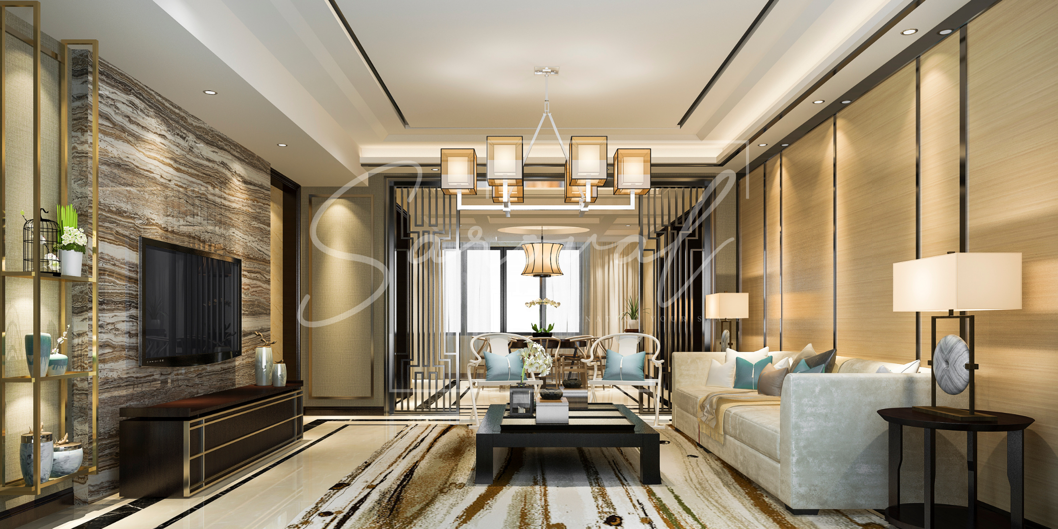 Double height chandeliers